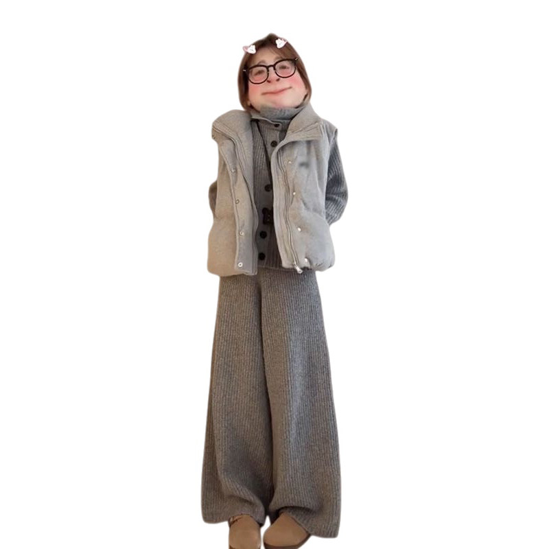 法式慵懒风灰色针织阔腿裤女+高领开衫毛衣+冬季保暖马甲背心外套,淘宝优惠券,粉丝福利购,淘宝优惠卷