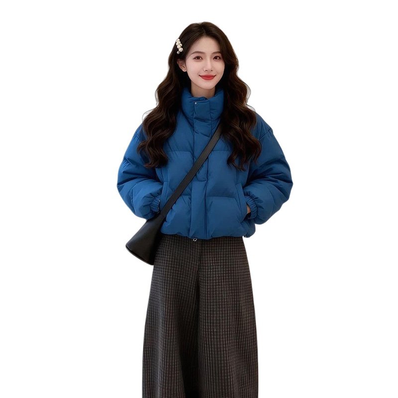 温柔气质风克莱因蓝宽松保暖棉服外套+格子百搭阔腿长裤套装_两件,淘宝优惠券,粉丝福利购,淘宝优惠卷