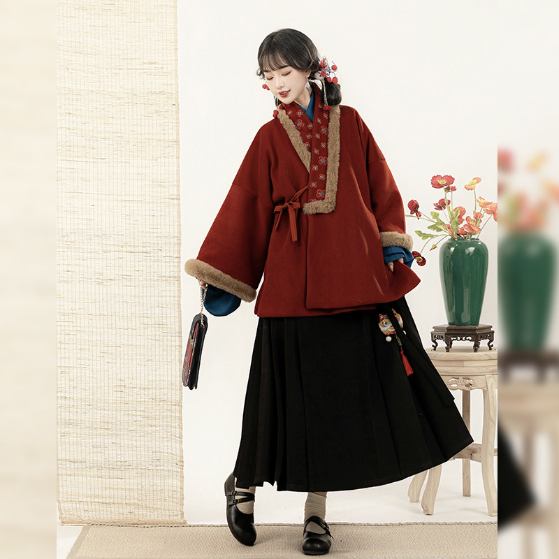 梦屿盛原创【冬若】明制汉服女直领短袄保暖毛呢对穿交日常冬套装,淘宝优惠券,粉丝福利购,淘宝优惠卷