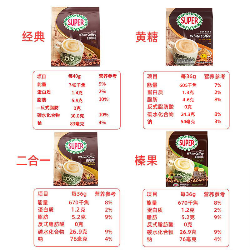 马来西亚进口super超级炭烧白咖啡原味三合一速溶咖啡600g*5袋 - 图2