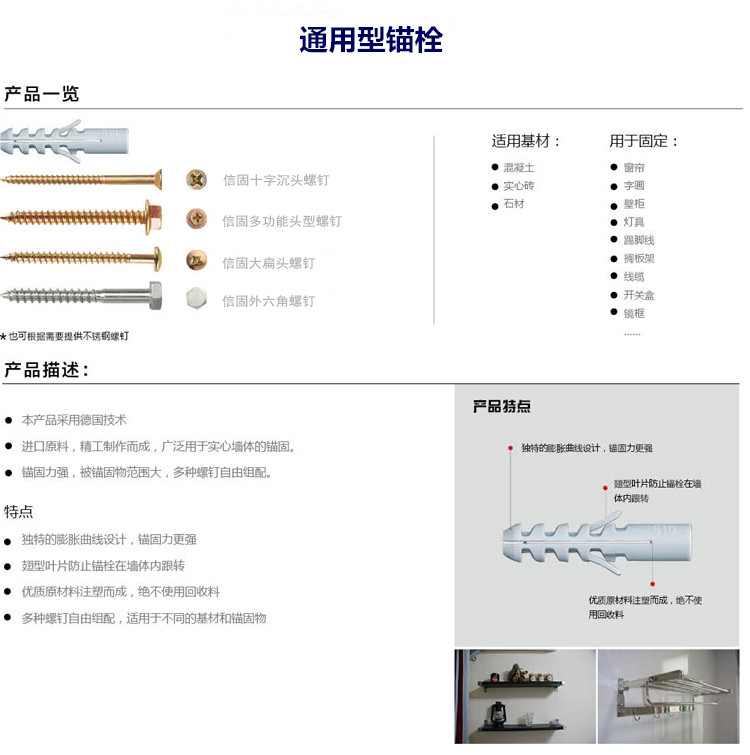 灰色圆形塑料膨胀管6mm8mm10mm12mm14mm鲨鱼头尼龙胀栓膨胀钉胶塞-图1