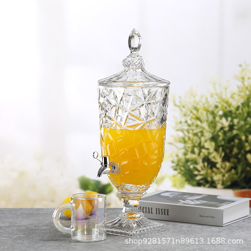 时尚潮品水晶玻璃瓶浮雕雕刻纹理花大果汁缸北欧风家居聚餐缸