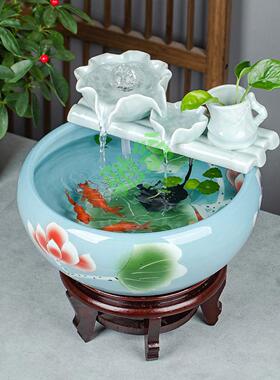 yut陶瓷鱼缸循环流水生才摆件招才景观金鱼缸乌龟缸陶瓷摆件客厅