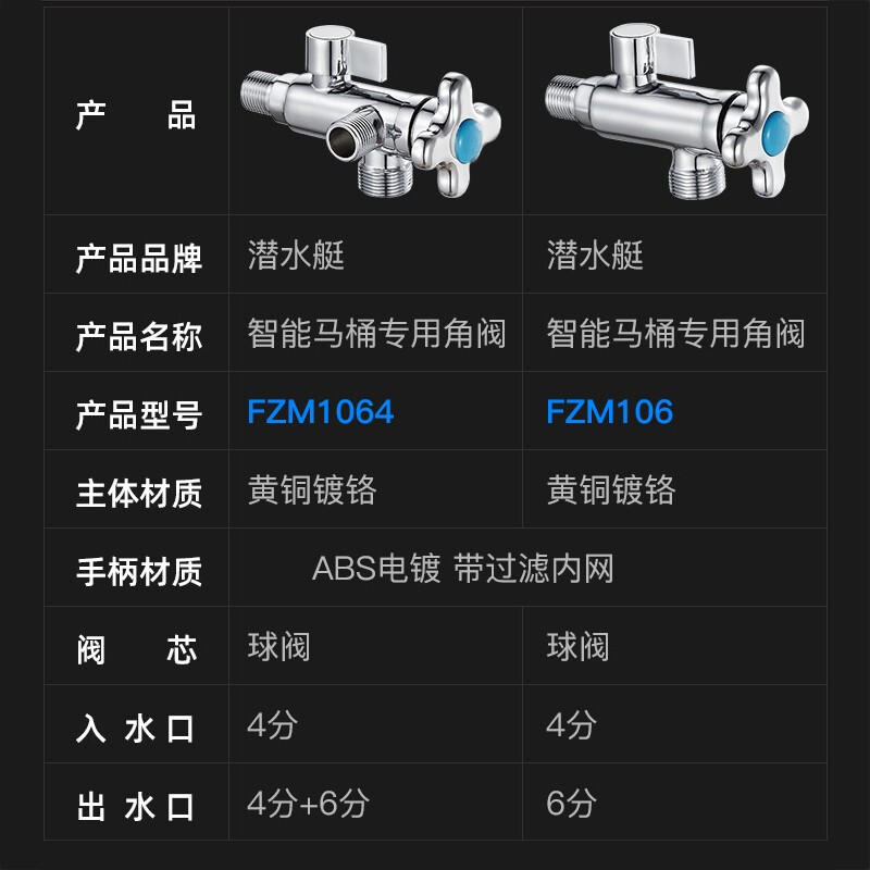 潜水艇智能马桶专用角阀带喷枪一进二出一分二4分转6分大流量球阀