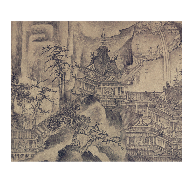 元代王振鹏大明宫图卷界画山水亭台楼阁国画临摹高清图片绘画素材-图3