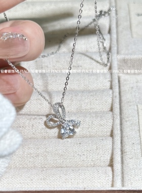 s925纯银爱心蝴蝶结新款项链女轻奢小众高级感锁骨链闺蜜生日礼物