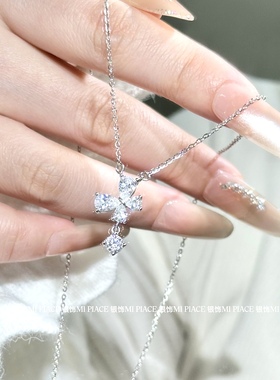 s999纯银闪钻蝴蝶项链女轻奢小众高级感流苏锁骨链送女生节日礼物