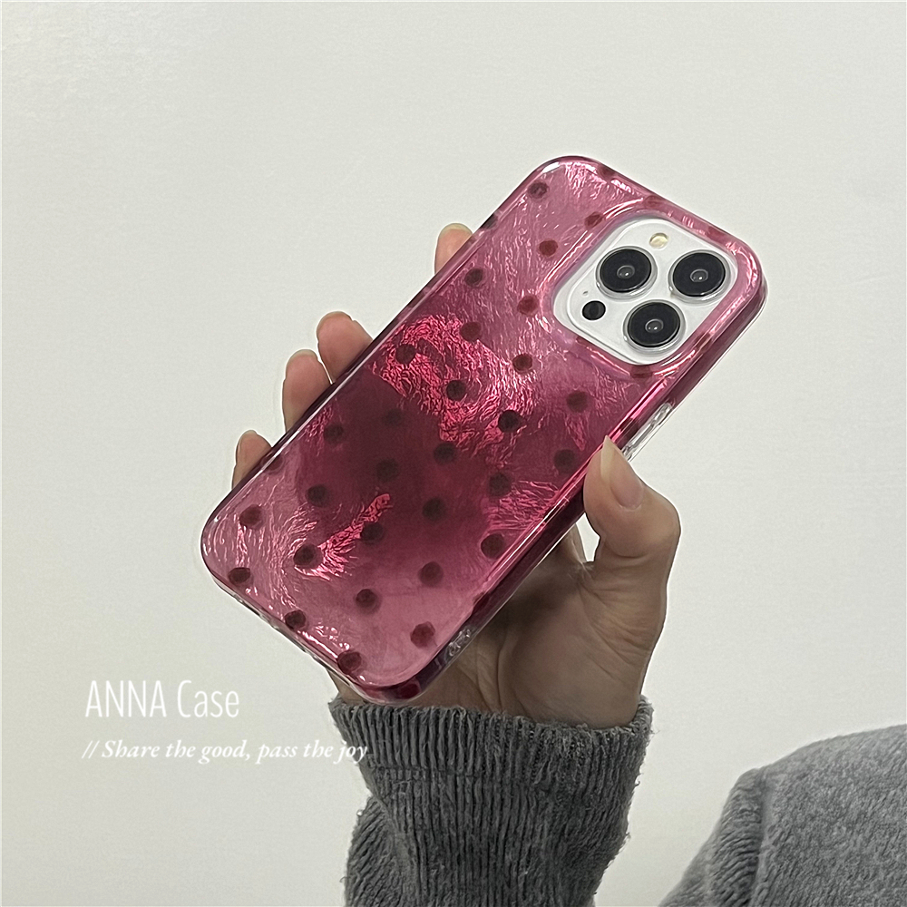 ANNACASE少女晕染树莓红爱心波点适用苹果17promax手机壳iphone14小众15pro新款全包软壳16promax防摔保护套 - 图2
