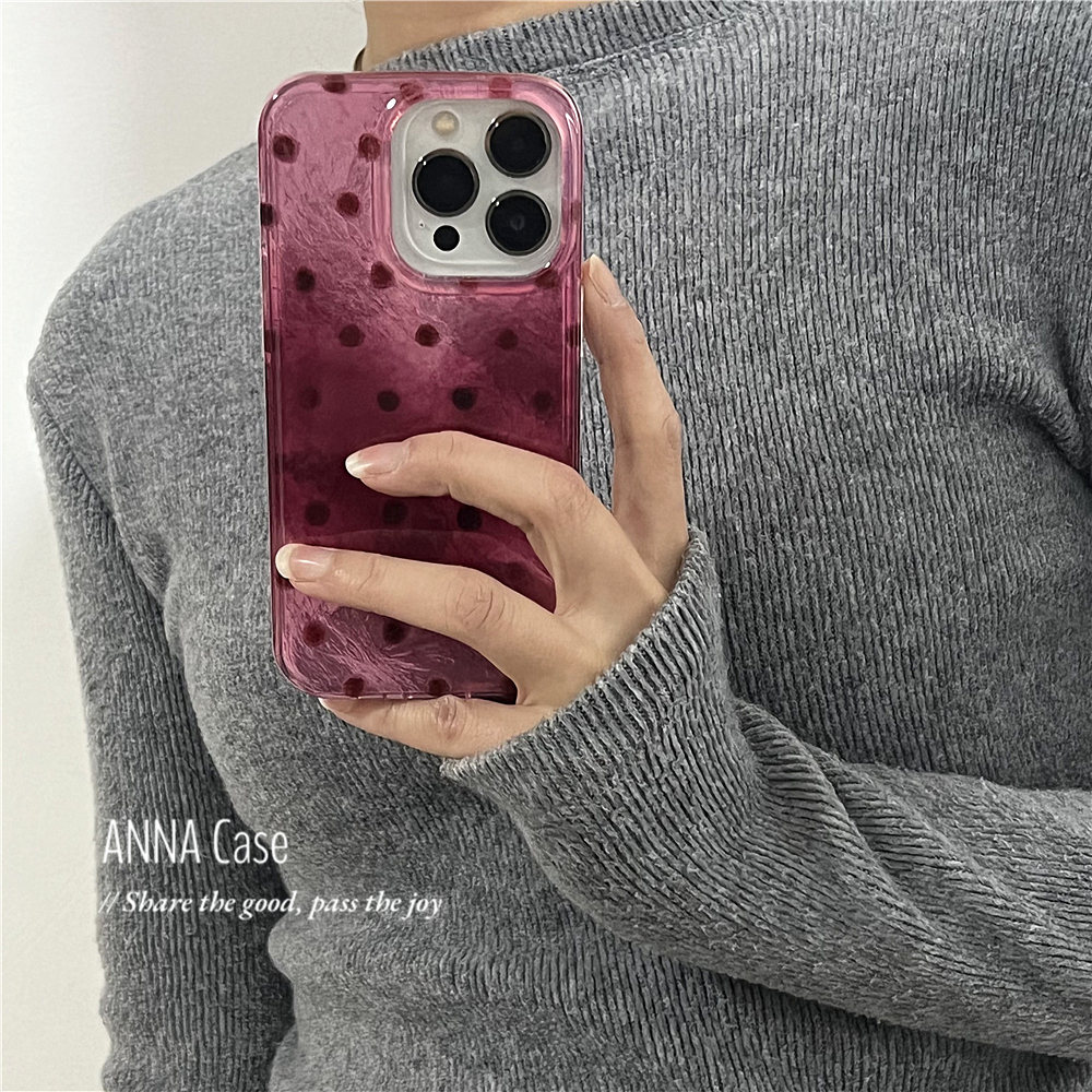 ANNACASE少女晕染树莓红爱心波点适用苹果17promax手机壳iphone14小众15pro新款全包软壳16promax防摔保护套 - 图0
