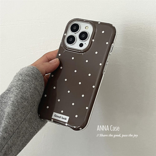 ANNACASE韩国ins米白灰咖色小波点适用苹果17promax手机壳iphone17光面15pro新款13全包16promax防摔保护套14 - 图2