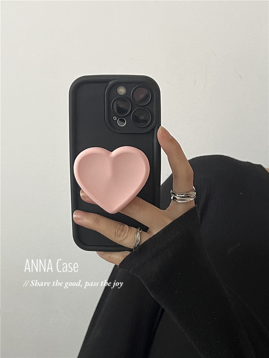 ANNACASE高级小众黑粉色爱心支架适用iphone14promax苹果15手机壳11新款12pro硅胶xs全包13Promax防摔保护套 - 图1
