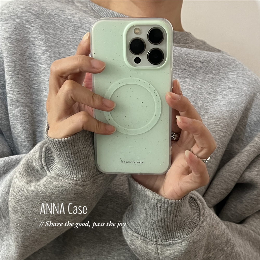 ANNACASE韩国ins淡绿泼墨撞色磁吸支架手机壳适用iPhone15pro新款16promax苹果13pro全包12防摔保护套14软壳 - 图1