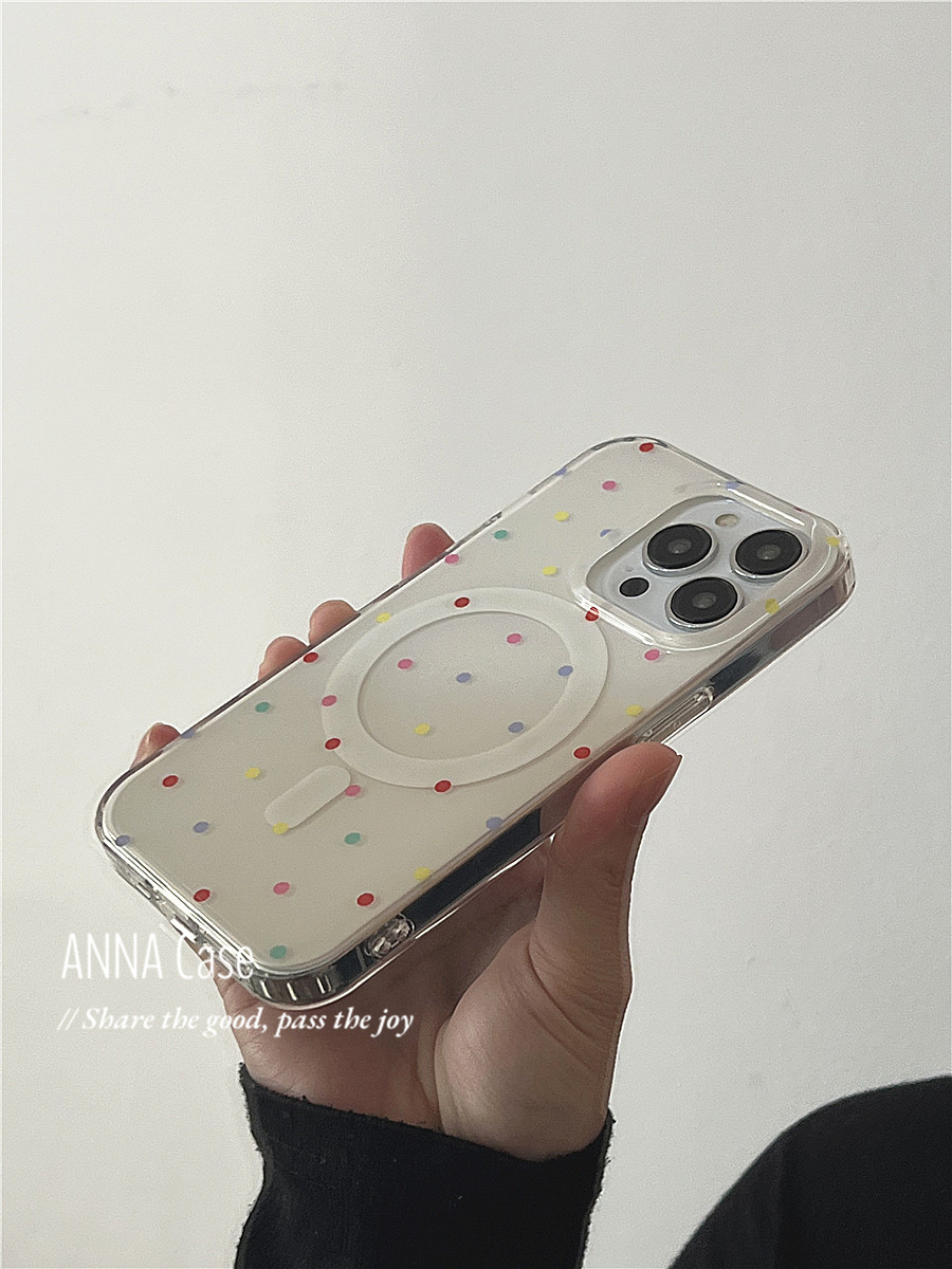 ANNACASE韩国ins少女风温柔彩色小波点磁吸手机壳适用于iPhone15pro新款14promax苹果13pro全包12防摔保护套-图3