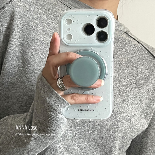 ANNACASE浅雾薄荷绿斑点磁吸支架手机壳适用iphone17promax苹果14全包17pro新款15pro软16Promax防摔保护套16 - 图1