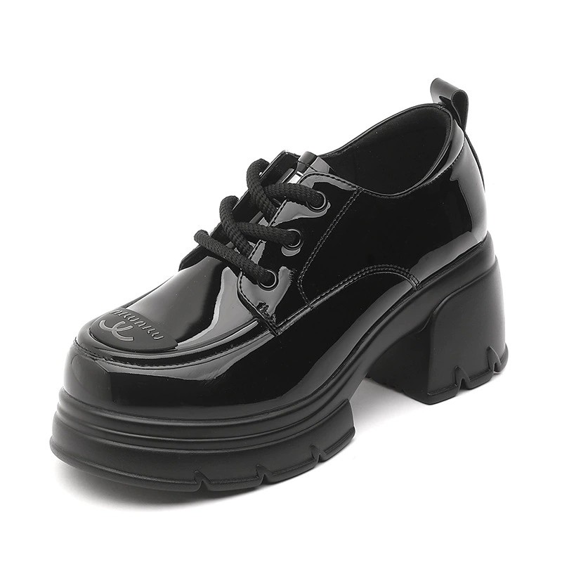 足部太赫兹按摩厚底乐福鞋女磁震妈妈鞋真皮系带增高小皮鞋黑色鞋,淘宝优惠券,粉丝福利购,淘宝优惠卷