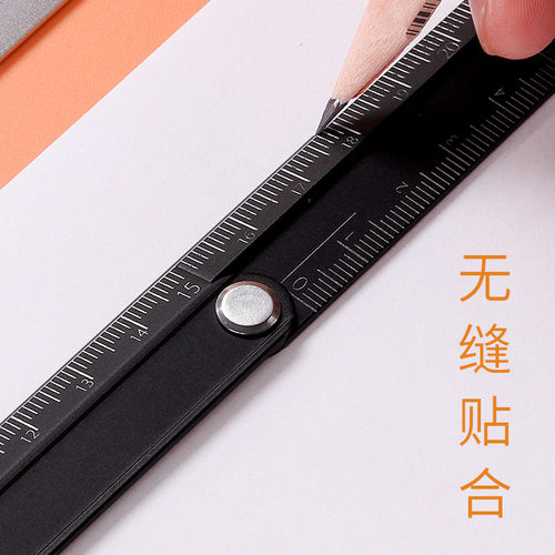 日本国誉折叠铝制尺子复古色小学生用便携式金属不锈钢直尺15cm/30cm考试工程测量高精度多功能L型绘图工具尺 - 图3