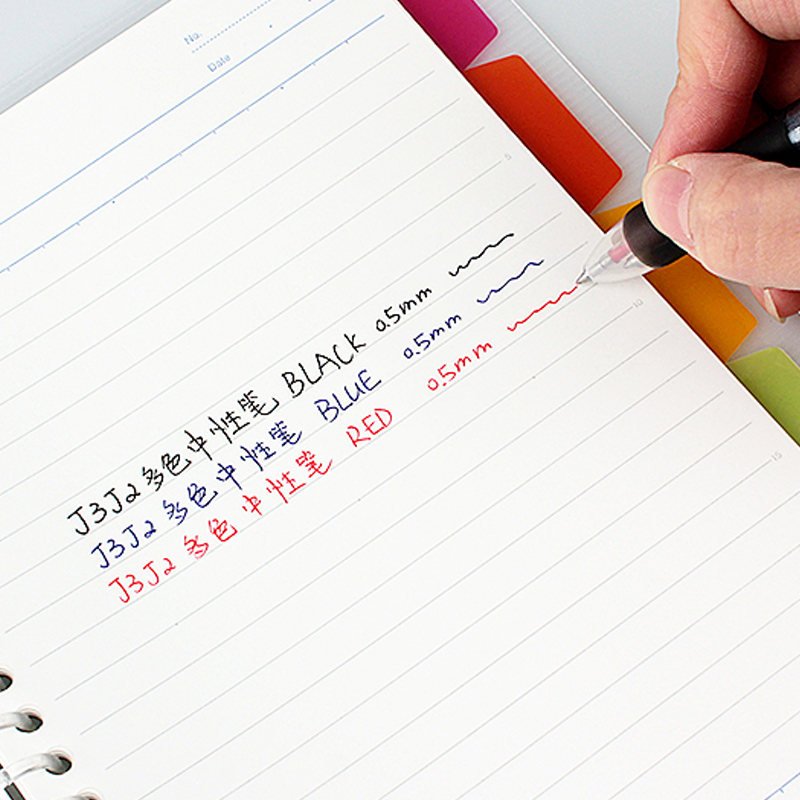 日本ZEBRA斑马J3J2三色按动中性笔多功能笔彩色记笔记的多色笔签字笔红蓝黑三合一学生用水笔0.5 - 图1