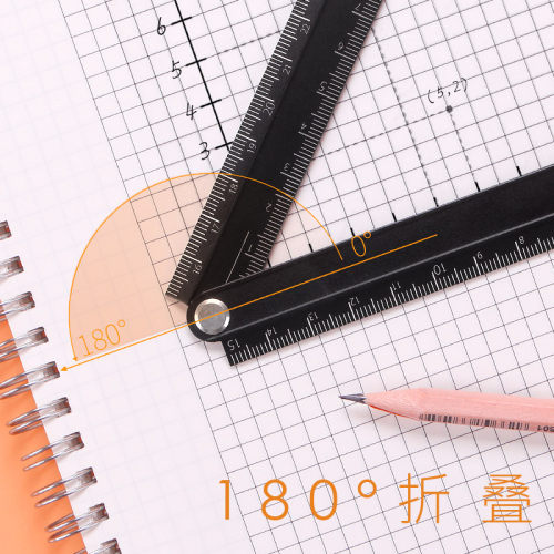 日本国誉折叠铝制尺子复古色小学生用便携式金属不锈钢直尺15cm/30cm考试工程测量高精度多功能L型绘图工具尺 - 图1