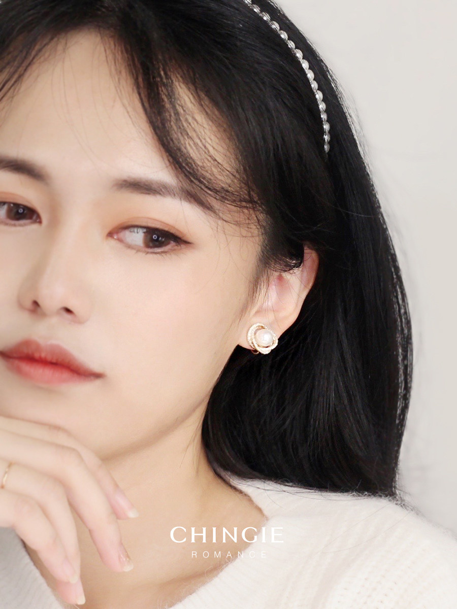 chingie青芥高级感无耳洞女法式复古蚊香盘珍珠耳夹精致简约锆石,淘宝优惠券,粉丝福利购,淘宝优惠卷