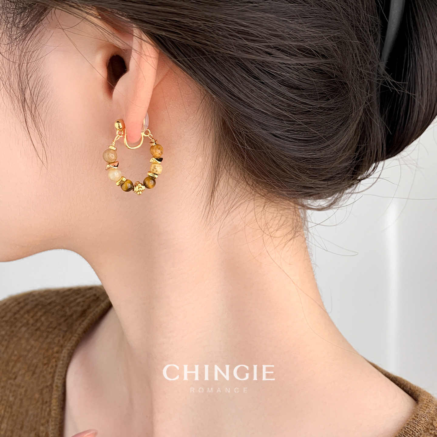 美拉德虎眼石复古串珠耳环2026新款爆款高级感耳饰独特轻奢耳夹女,淘宝优惠券,粉丝福利购,淘宝优惠卷