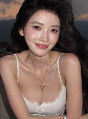方圆同款彩色闪钻十字架吊坠项链