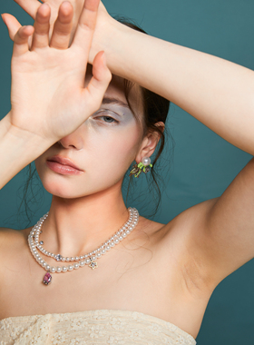 【金靖同款】Blingkolio不另可 原创设计师彩钻珍珠双层项链