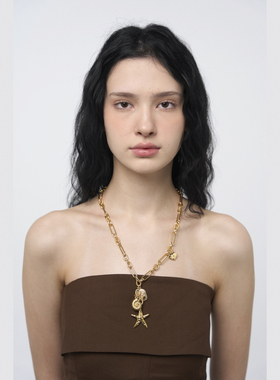 Blingkolio不另可 原创设计天然巴洛克珍珠海星款毛衣链锁骨链