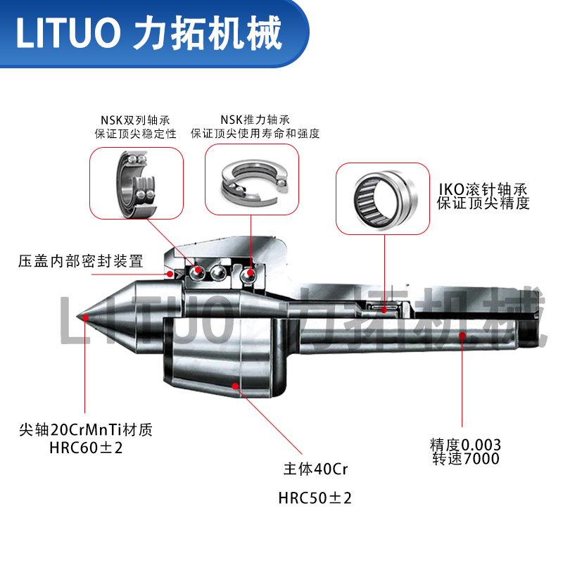 (韩国品质)高精车床数控回转顶针莫氏MT4/5进口轴承抗震尾座顶针 - 图1