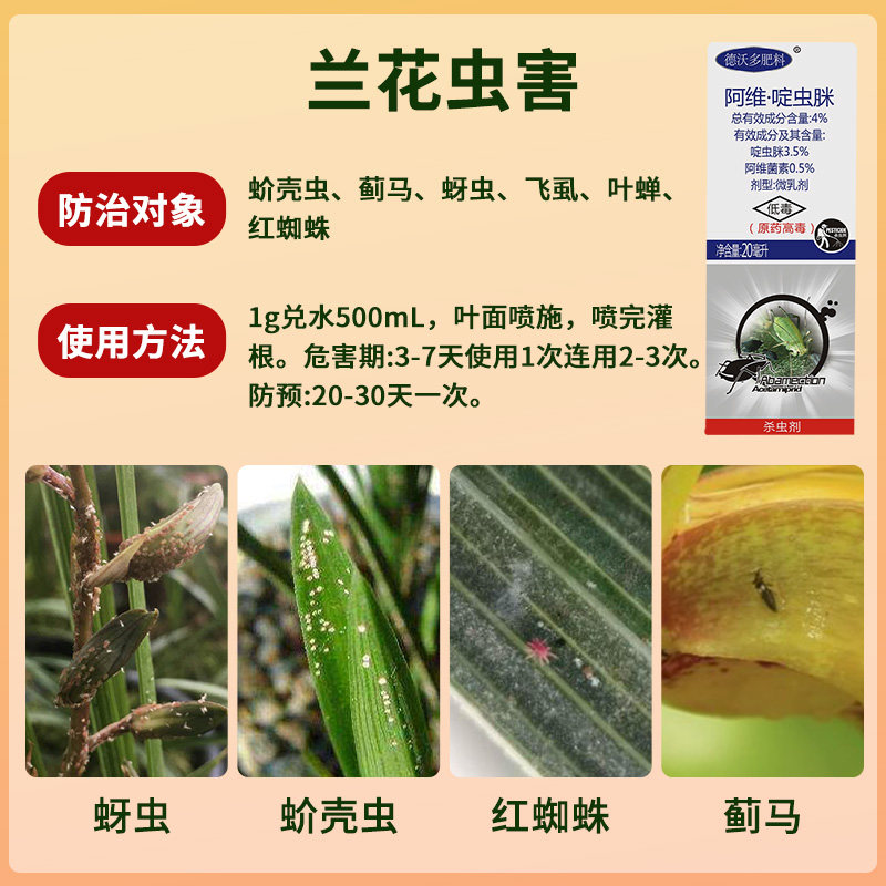 德沃多兰花病虫害常用药黑斑病专用药杀菌蚧壳虫杀虫剂烂根专用剂,淘宝优惠券,粉丝福利购,淘宝优惠卷
