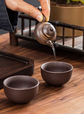 窑变迷你小茶壶可养玩指尖壶茶宠袖珍茶玩功夫茶具家居摆件把把壶