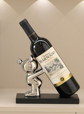 陶瓷创意电镀背背熊红酒架摆件家居桌面餐边柜酒店高档场所装饰品