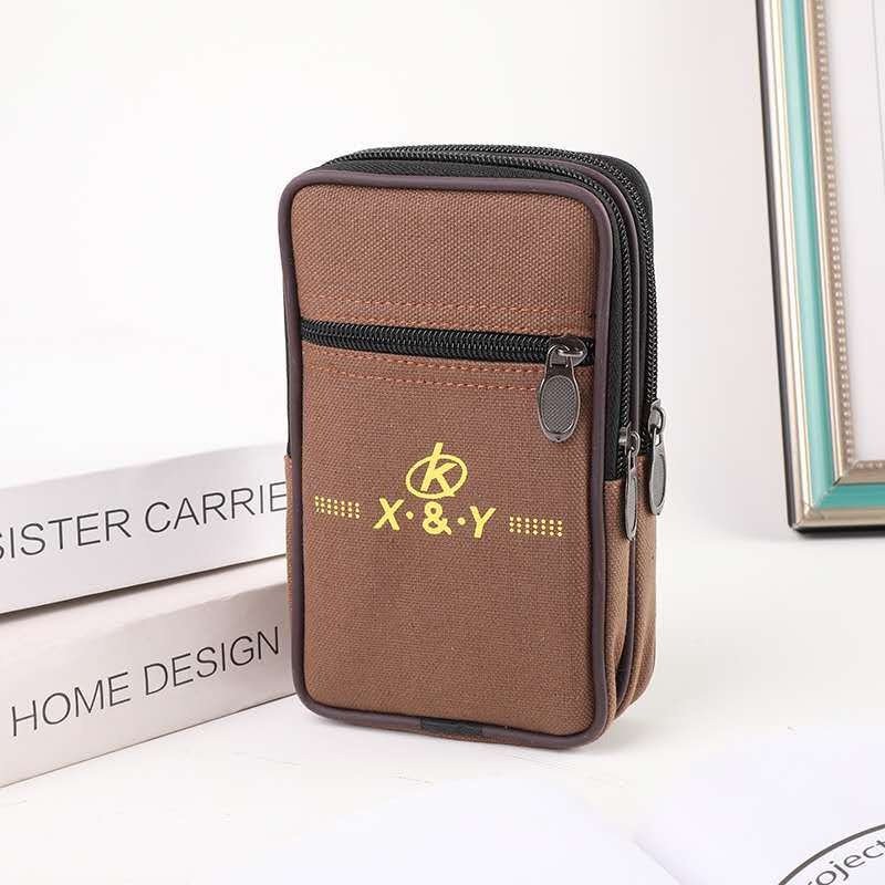 新款男士6.8英寸帆布手机腰包横竖3拉手机腰包穿皮带手机包,淘宝优惠券,粉丝福利购,淘宝优惠卷