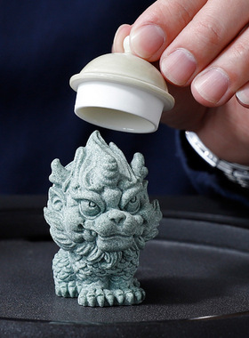 青砂石麒麟茶宠摆件鱼缸造景瑞兽貔貅家居创意国潮桌面茶玩手把件