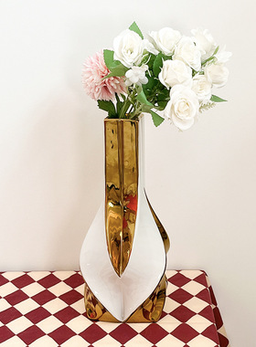 陶瓷大号白色复古花瓶描金水培家居客厅装饰欧式创意插花摆件