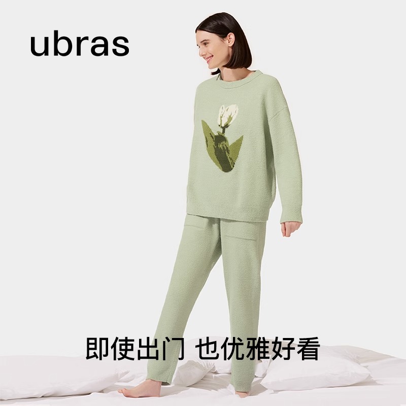 ubras半边绒郁金香提花保暖家居服套装舒适休闲在家穿可外穿加厚-图1