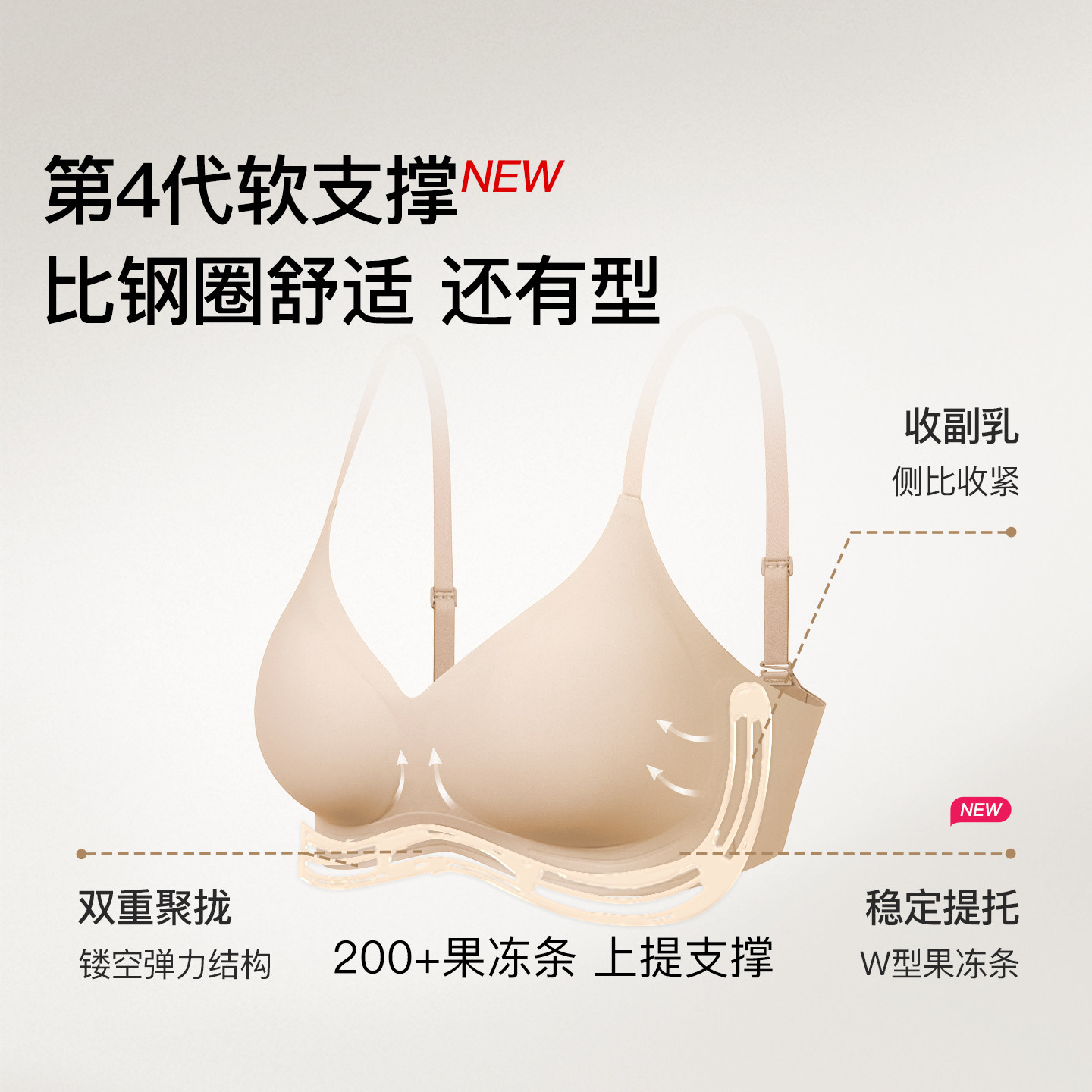 ubras新品软支撑3D浮雕文胸内衣女舒适承托内衣女无钢圈胸罩