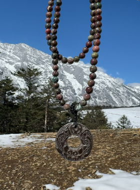 天然冰种黑曜石双貔貅吊坠阿拉善老料彩玉饰品情侣款平安扣项链