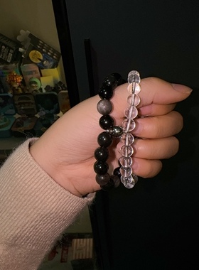 「地心引力」相吸情侣手链黑曜石水晶情侣手链男女一对信物送礼物