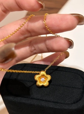 新中式古法金拉丝小金花项链时尚精致气质百搭简约高级感锁骨链女