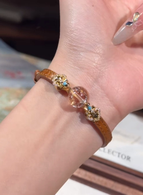 原创设计新中式天然金箔锦鲤胶花粉水晶虎眼表带手链女气质高级感