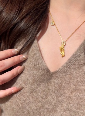 新中式古法沙金镶钻吞金锦鲤项链女小众设计复古招财运转锁骨链女