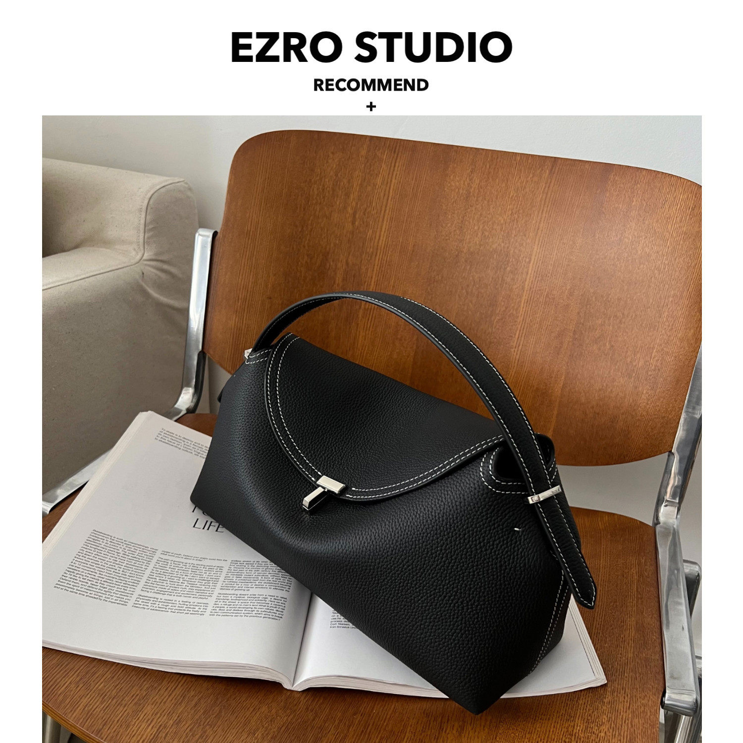 【EZRO】高级手工真皮牛皮简约风格新款通勤女包枕头包波士顿包,淘宝优惠券,粉丝福利购,淘宝优惠卷