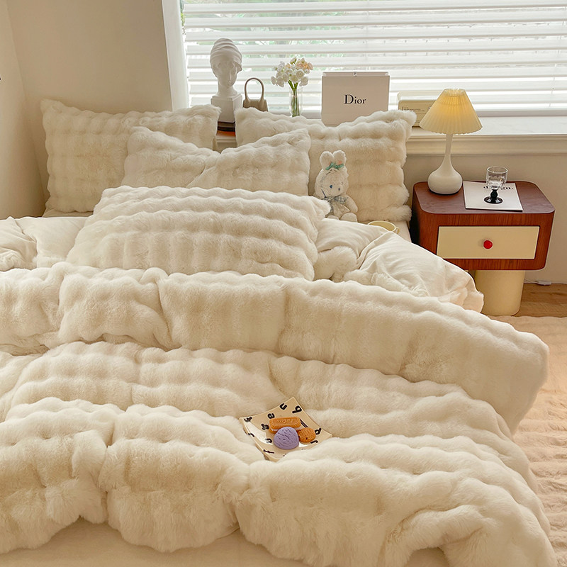 ins冬季兔兔绒加绒床上四件套公主风双面毛绒被套牛奶珊瑚绒床单4,淘宝优惠券,粉丝福利购,淘宝优惠卷