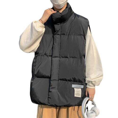 立领棉马甲外套男士春秋冬季ins潮牌绣标保暖外穿背心马夹面包服 - 图3