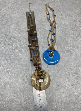 B1旅游穿搭神器！复古蓝松石平安扣项链 民族风米珠圆环锁骨链