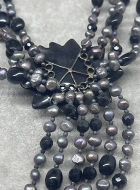 925配件淡水珍珠黑玛瑙雕花流苏质感项链手链老货氧化不退换5.78