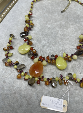 925配件红玛瑙黄灵石手编短款项链手链老货氧化不退换5.78