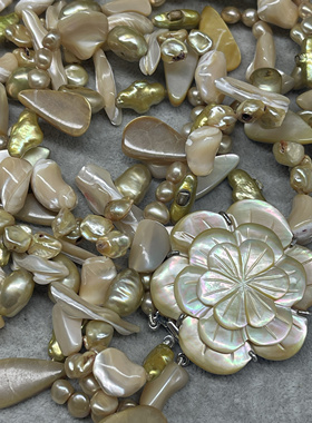 925配件贝壳雕花镶嵌淡水珍珠三层中短款项链老货氧化不退换5.78