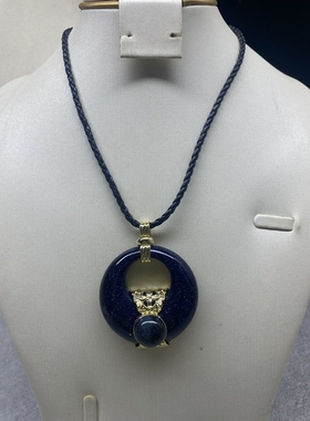 B1天然石紫水晶拼色吊坠项链女 复古黑色编织绳长款毛衣链