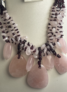 925配件粉晶石石榴石碎石缠绕手编流苏中短款项链老货不退换5.78